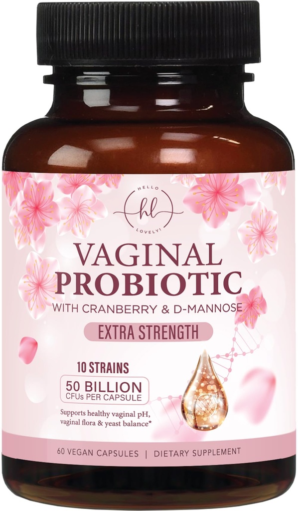 Vaginal Probiotics for Women - Gently Support Feminine Health, pH Balance, Healthy Odor & Vaginal Flora - 50 Billion CFU - Improved Formula with Lactobacillus, Prebiotics & Cranberry - 60 Capsules