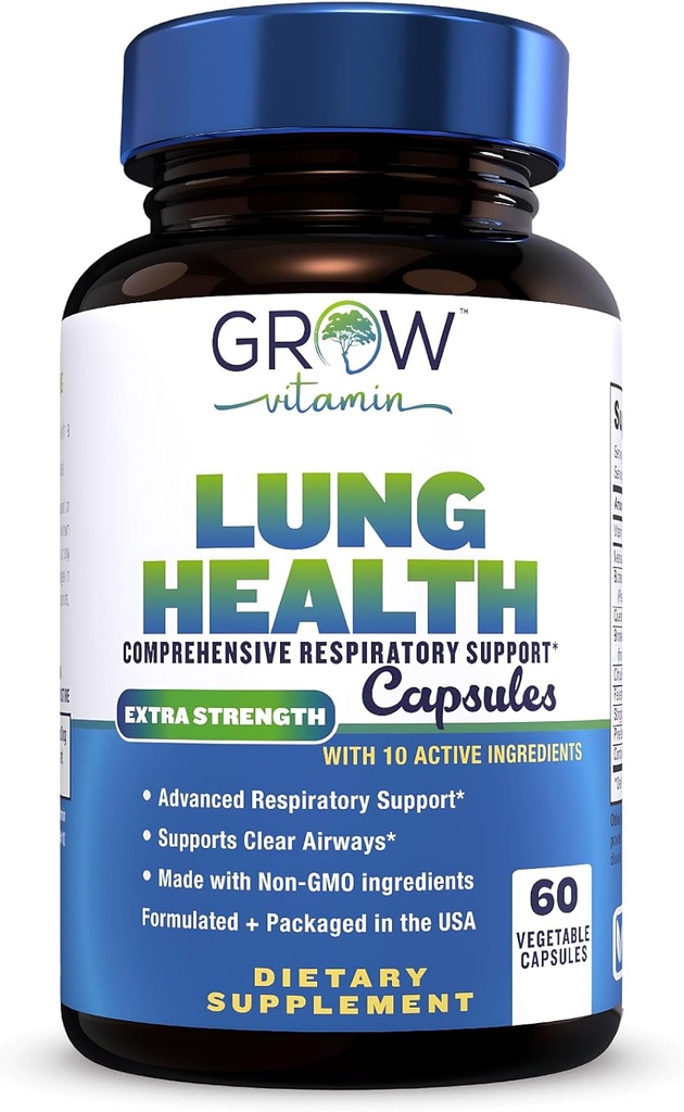 cultivar vitamina Lung Health, Respiratory Support Suplemento, Lung Health Extra Strength Support, Lung Cleanse Formula con vitamina C para apoyar el sistema bronquial, Respiración Clear Airways - 60 cápsulas