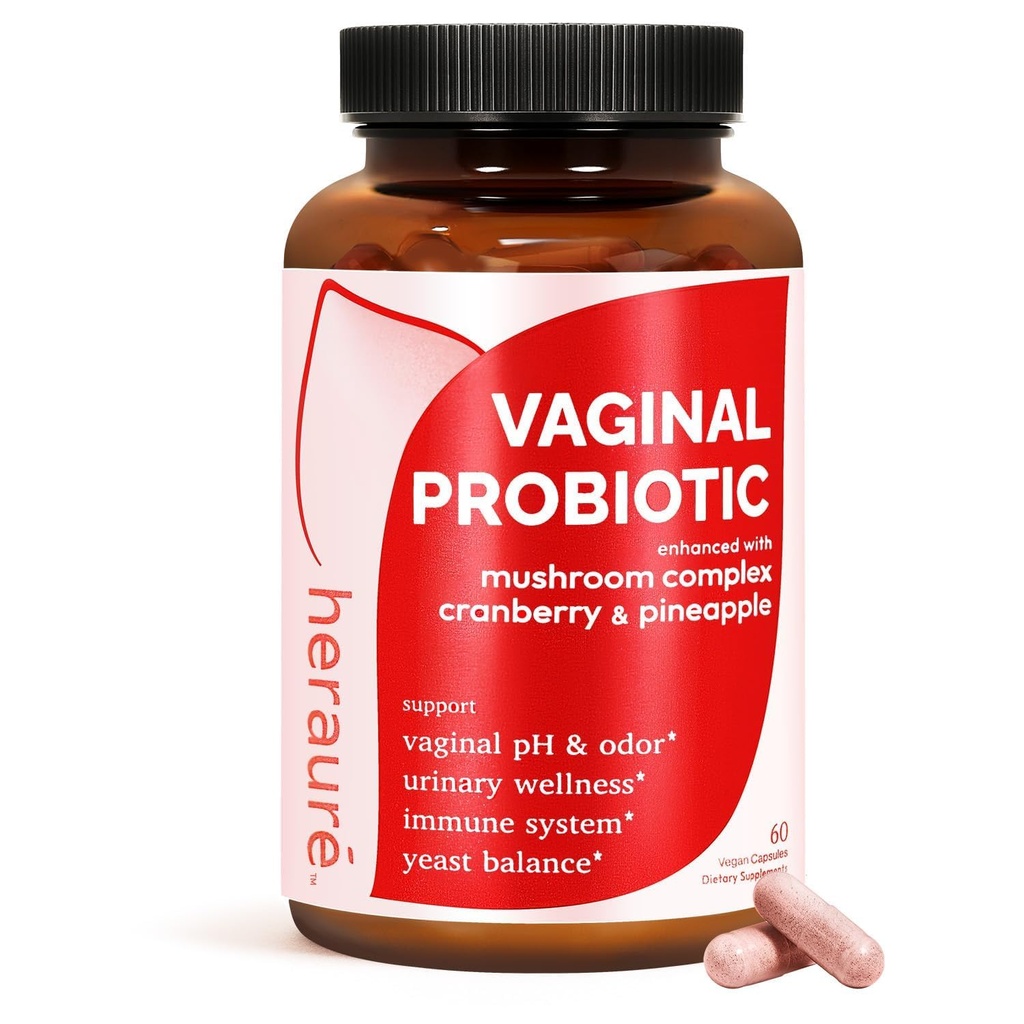 HerAure Vaginal Probiotics for Women - pH Balance, Odor Vaginal Saludable, Flora Vaginal, Equilibrio de Levadura, Mujeres Probióticos y Prebióticos, Apoyo Inmunitario - Prebióticos " Lactobacillus Probiotic,60CT