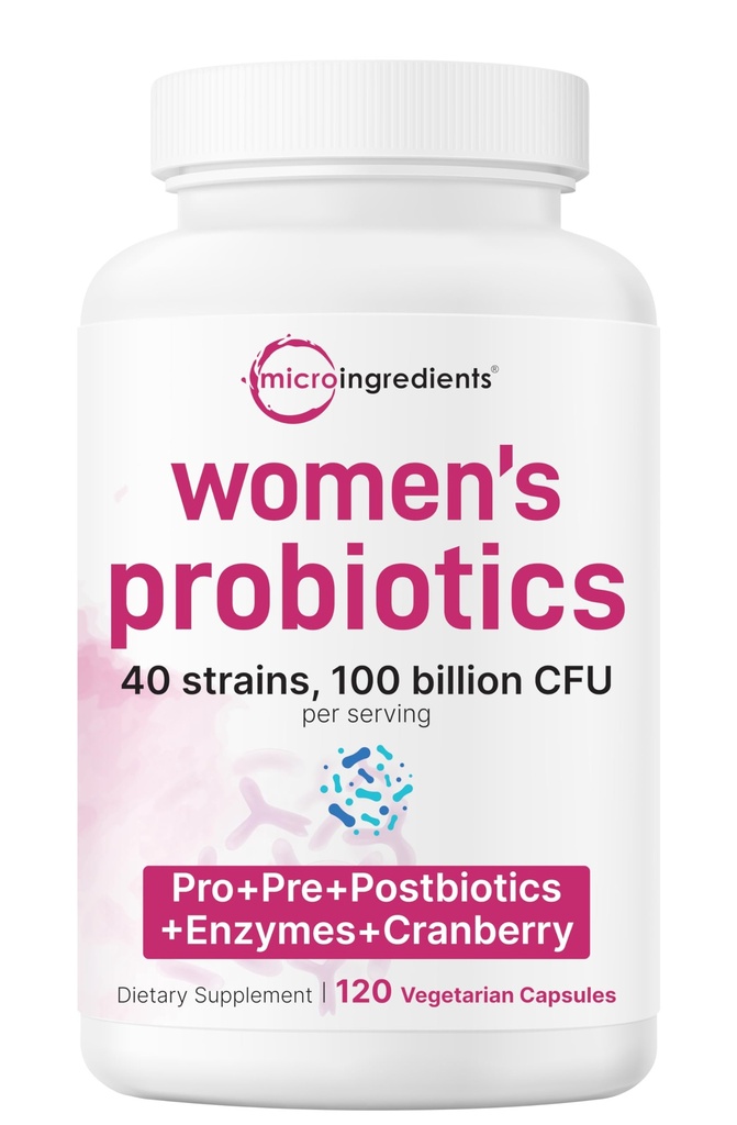 Micro Ingredients Probiotics for Women 100 Billion CFU with Prebiotics, 120 Veggie Capsules | pH Balance, Urinary Tract, Vaginal & Gut Health Support* | 40 Strains with Cranberry, D-Mannose & More