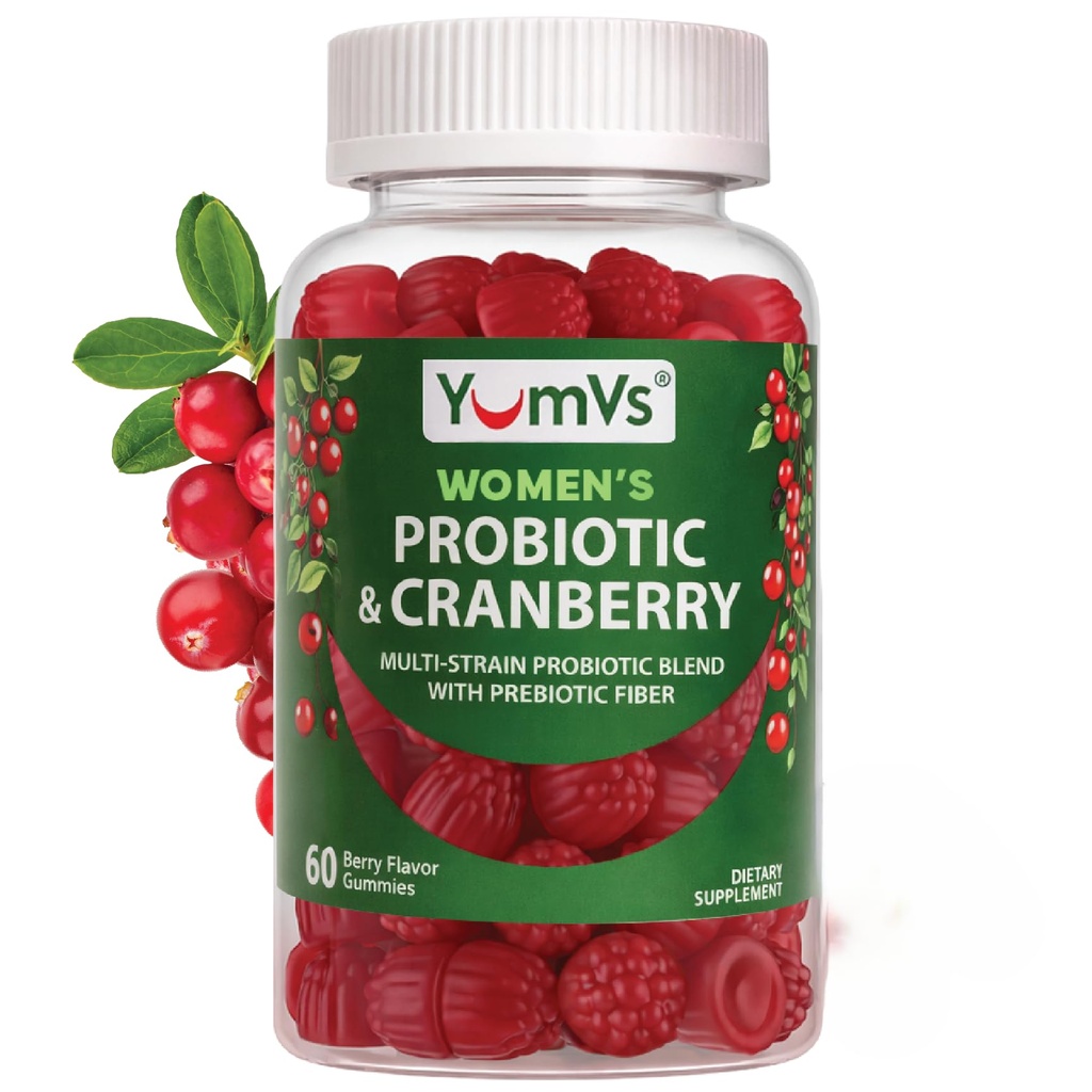 Yum-V’s Probiotics for Women Gummies with Cranberry – 5 Billion CFU, 11-Strain Probiotic with Prebiotic Fiber, Cranberry Extract & D-Mannose – Supports Digestive, Vaginal & Urinary Health (60 Count)