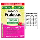 Spring Valley Women's Probiotic Dietary Supplement Vegetarian Capsules for Digestive Health, Cranberry, 60 Count Value Size + Daily Supplement Tracker Sticker