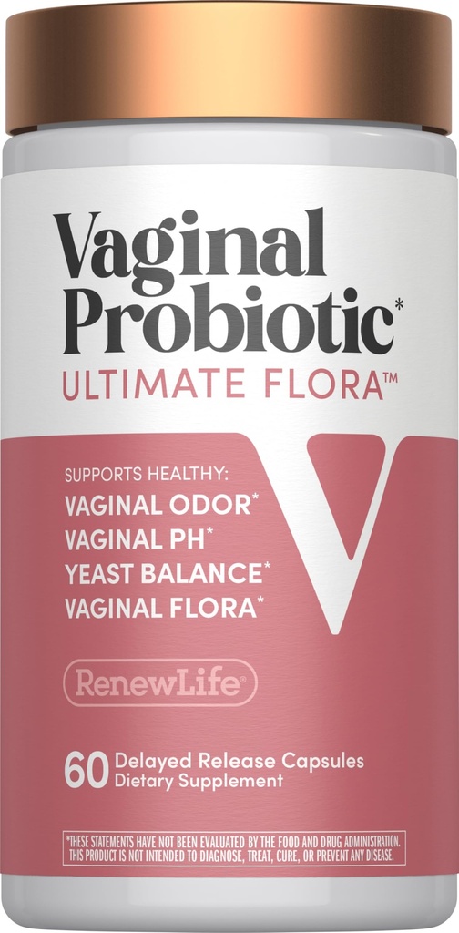 Renew Life Ultimate Flora Vaginal Probiotics for Women | 6 Billion CFU | 60 Delayed Release Vegan Capsules | Vaginal Health and pH Balance | Dairy, Soy and Gluten Free Supplement