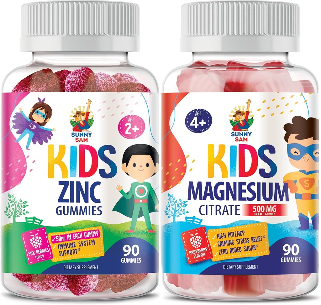 Magnesium Gummies for Kids &amp; Adults - 500mg &amp; Zinc Gummies for Kids &amp; Adults - Zinc Chewable Gummy for Immune Support - Powerful Natural Antioxidant Non-GMO Supplement for Children Men Woman Adults.