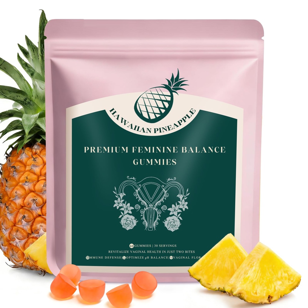 Premium Feminine Balance Gummies, Pineapple Vaginal Probiotics for Women, pH Balance Feminine Gummies for Immune Support, Vegan & Gluten Free, 60 Count (30 Servings)