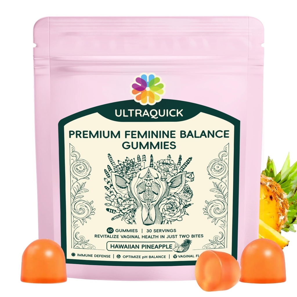 Premium Feminine Balance Gummies - 60 Count (30-Day Supply) - Pineapple Flavor Vaginal Health Supplements for Women - Probiotic & Antioxidant Support for Odor, Freshness & pH Balance