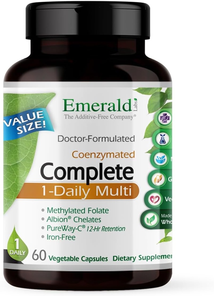 EMERALD LABS Complete 1-Daily Multi - Complete Multivitamin for Men &amp; Women with Vitamin C, Methylated Folate, Whole-Food Blend &amp; More for Immune Support, Bone Health &amp; More* - 60 cápsulas vegetales