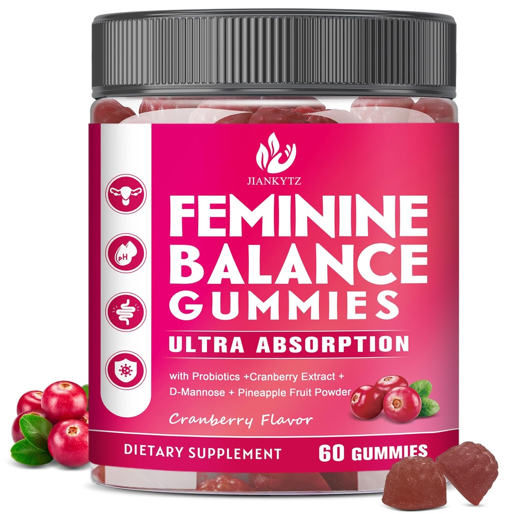 Feminine Balance Gummies for Women Sugar Free - Vaginal Health, Antioxidant, Digestive Health, PH Balance Support, Vaginal Probiotics for Women Gummies - Max Absorption, 60 Gummies (1 Pack)
