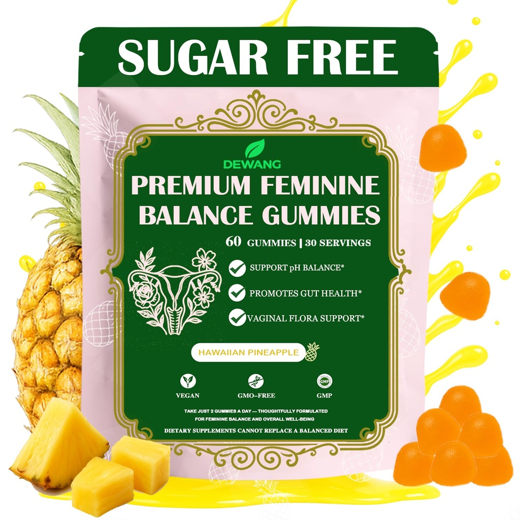 DEWANG Feminine Balance Gummies – Daily pH Balance & Vaginal Health Support, Probiotics for Womens Odor & Confidence Pineapple Flavor Vegan & Sugar-Free (Pineapple)