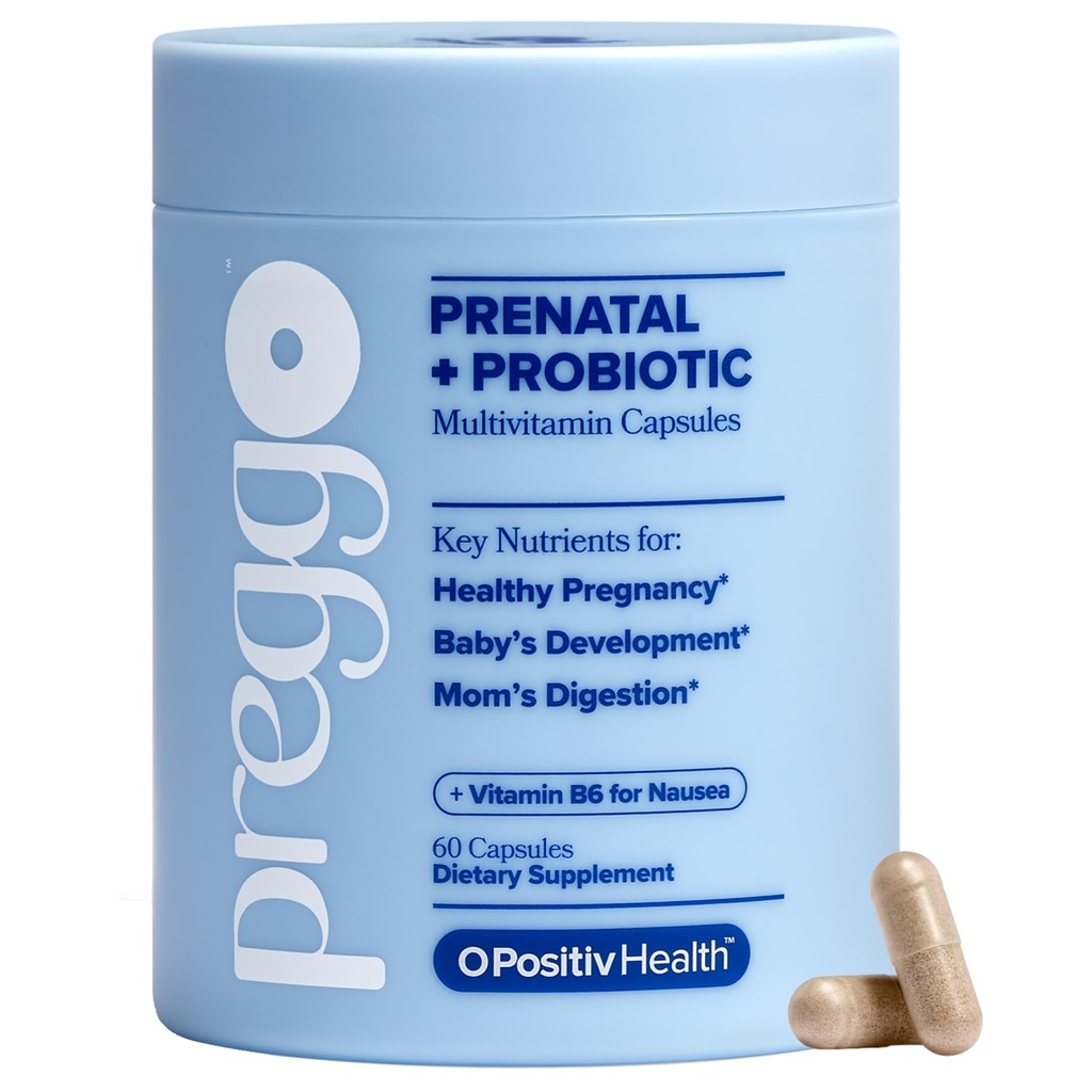 O Positiv PREGGO Prenatal + Probiotic Multivitamin Capsules – OBGYN-Formulated Advanced Prenatal with Folate, Choline, Omega-3s, Vitamins, Minerals & Probiotics – 30 Servings