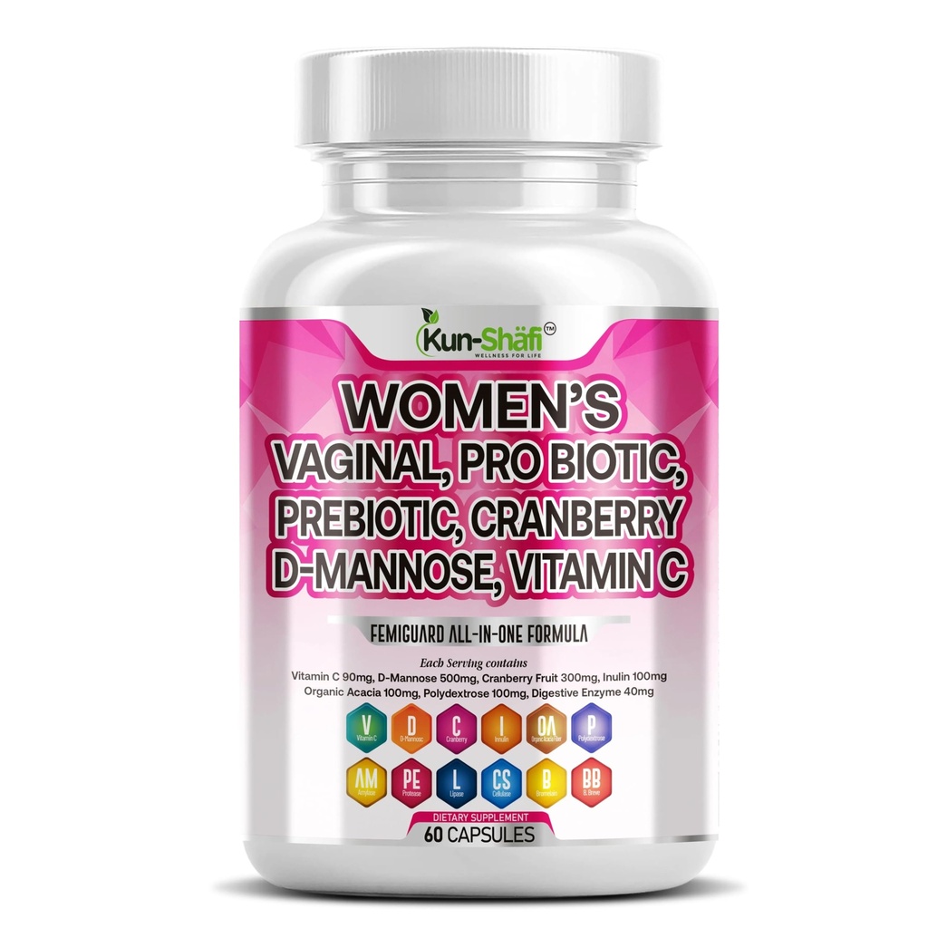 Vaginal Probiotic for Women – Cranberry, D-Mannose, Inulin, Vitamin C, Prebiotic & Enzyme Complex– Feminine Health, UTI Cleanse & pH Balance Support – 60 Capsules