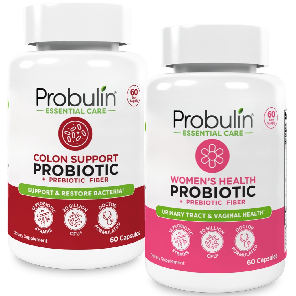 Probulin Women’s Probiotic + Colon Support Bundle – Daily Vaginal, Digestive & Immune Health – 2-Pack, 20 Billion CFU, Vegan, 60 Count Each