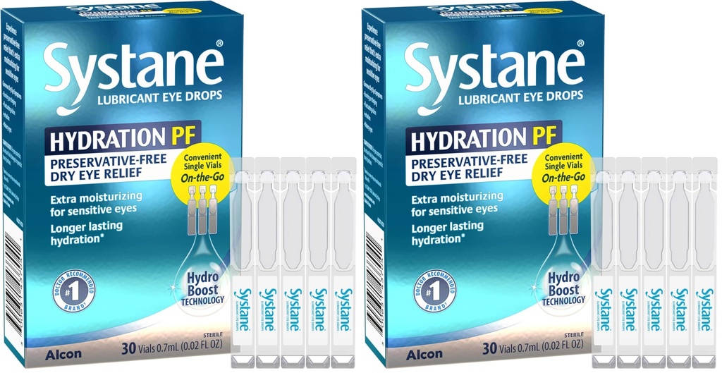 Alcon Systane Hydration Preservative-Free Lubricant Eye Drops, Transparent, 0.6 Fl Oz, 30 Count (Pack of 2)