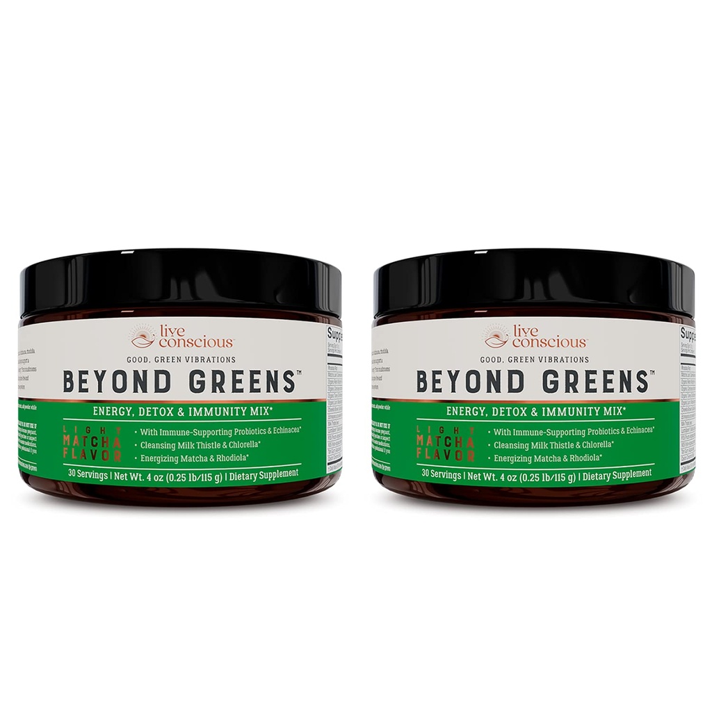 Conscious Beyond Greens Concentrated Superfood Powder - Matcha Flavor w/Chlorella, Echinacea, Probiotics for Immune Support & Energy - 30 Servings (2-Pack)
