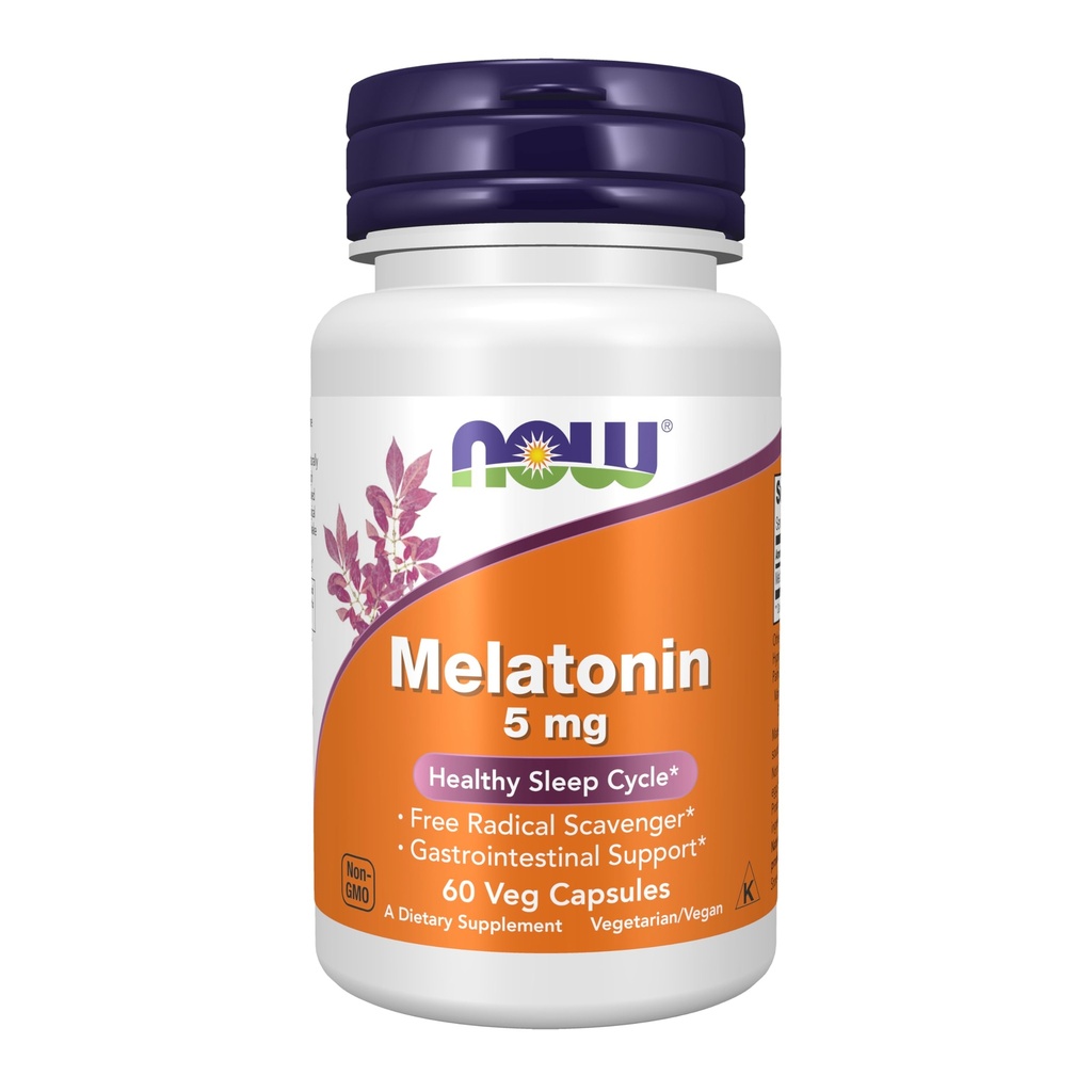 NOW Foods Supplements, Melatonin 5 mg, Free Radical Scavenger*, Healthy Sleep Cycle*, 60 Veg Capsules