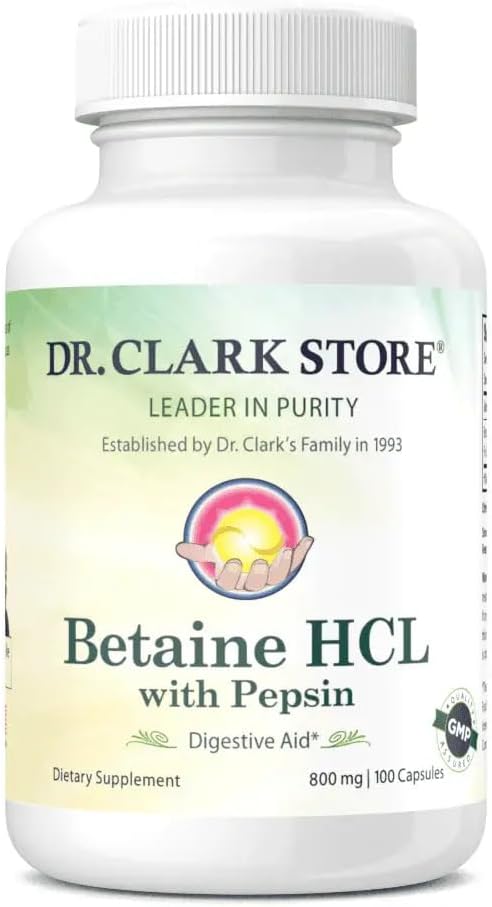 Dr. Clark Betaine HCL Suplemento con Pepsin, 800 mg, 100 cápsulas de gelatina