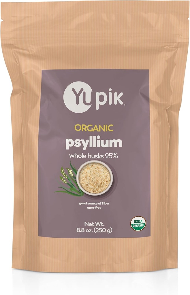 Yupik Organic Whole Husk Psyllium 8.8 Oz (Pack of 6), 95% Purity, Soluble Fiber, USDA Certified, Non-GMO, Kosher, Gluten-Free, Sugar-Free & Fat-Free, Unflavored, Plant-Based