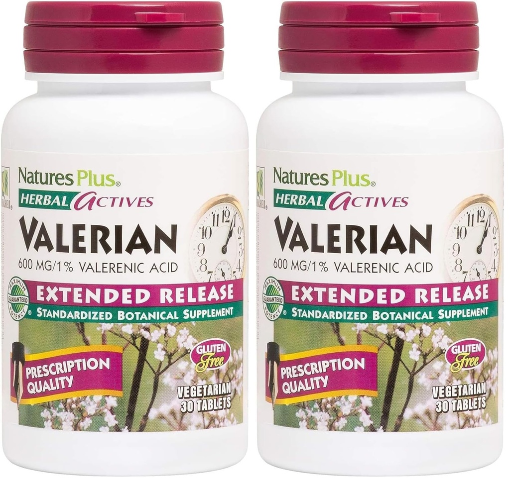 NaturesPlus Herbal Actives Valerian 600mg Extended Release - 30 Tablets - Vegetarian, Gluten Free - 30 Servings (Pack of 2)