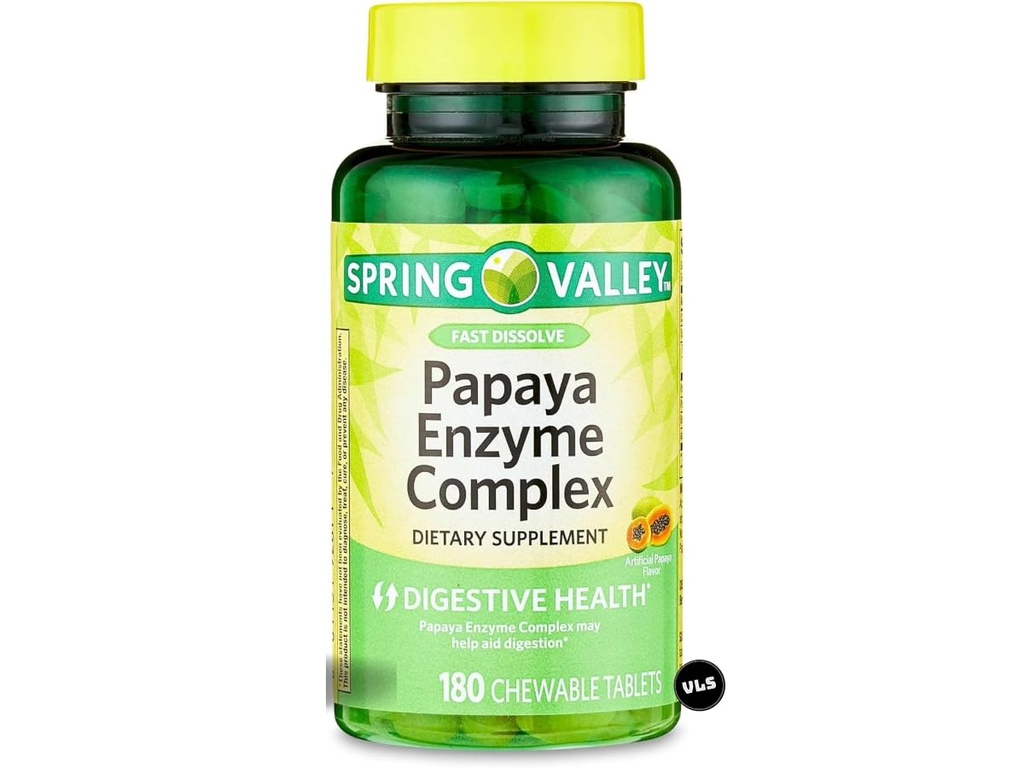 Spring Valley Papaya Enzymes Chewable | Support Helps Digestion and Nutrient Absorption | Enzymes for Digestion | Dietary Supplement | 180 Count + VLS Sticker