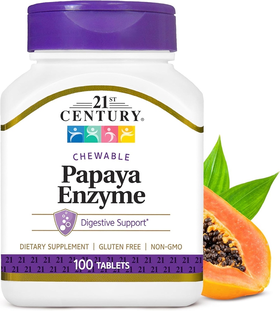 21st Century Papaya Enzyme Chewable Tablets, 100 Count (Pack of 2)