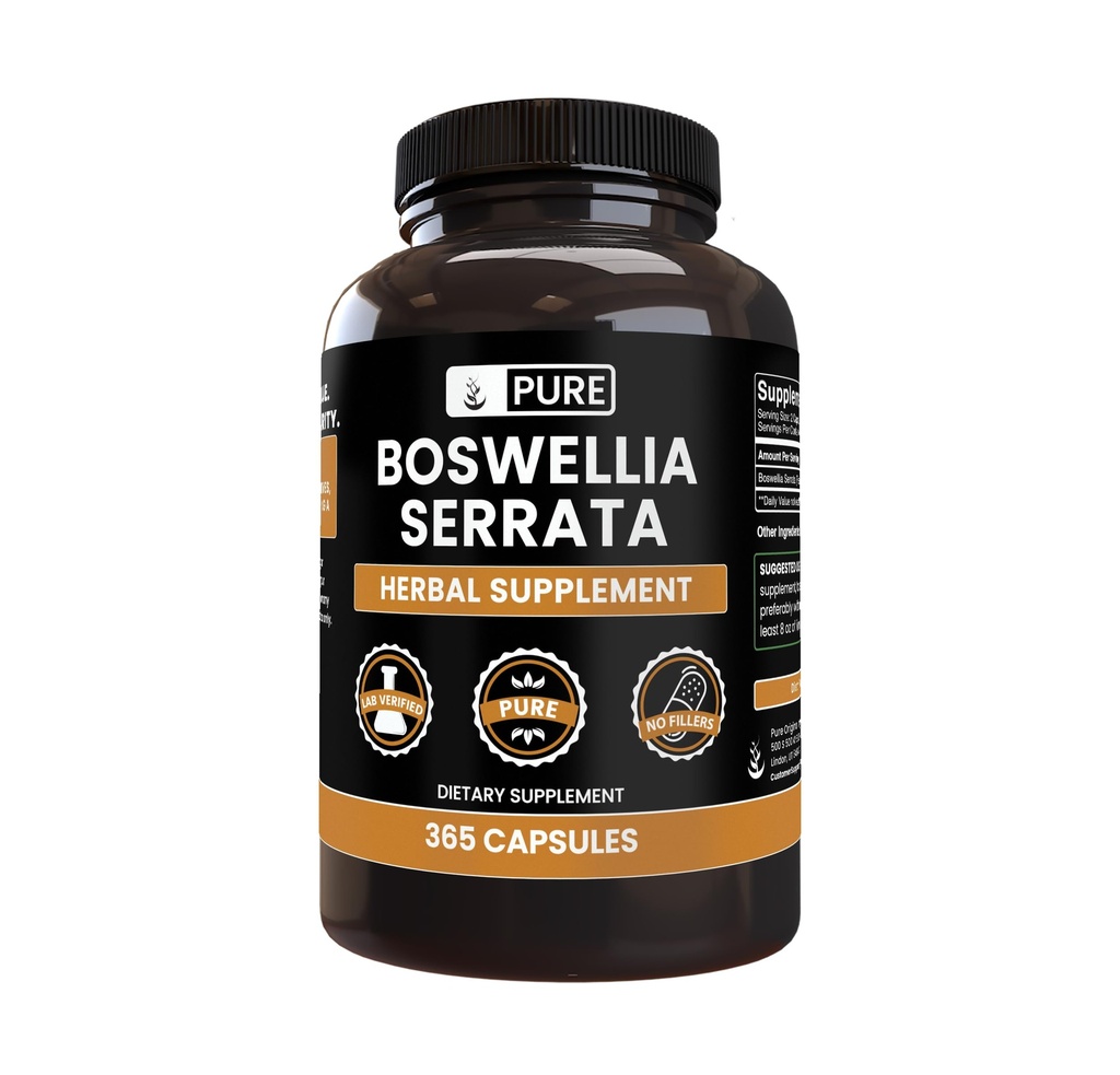Ingredientes originales puros Boswellia Serrata (365 capsules) No hay magnesio o rifles de arroz, siempre puros, Lab Verified