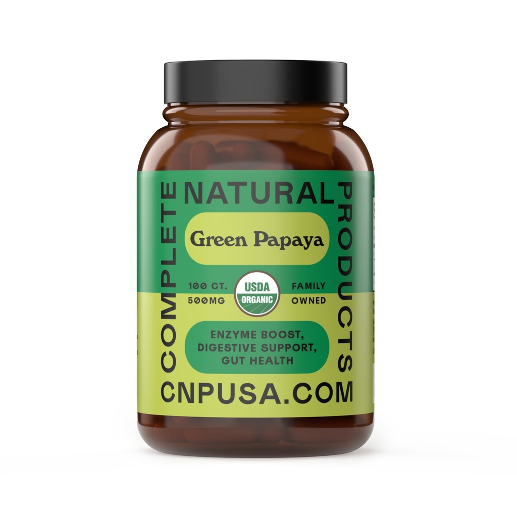 CNP Organic Green Papaya Capsules 500mg - Unripe Papaya Powder with Papain Enzyme, Digestive Super Fruit Fiber Support, Plant Based Vegan Non GMO Clean, 100 Count, Made in USA, Certified Organic