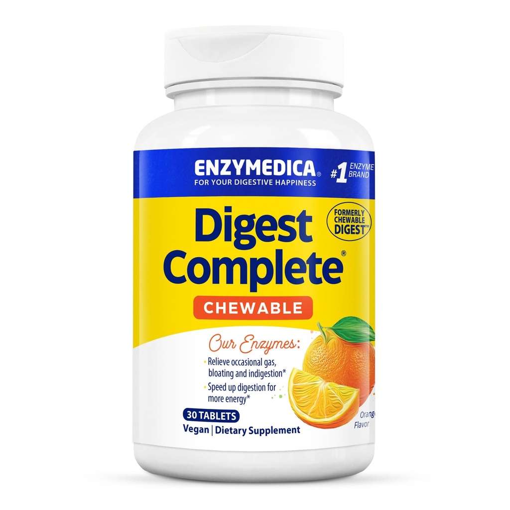 Enzymedica Digest Complete Chewable - Digestive Enzyme Supplement for Women & Men, Chewable Enzyme Tablets for Digestion, Gut Health Support, Helps Gas & Bloating, Energy Support, Vegan - 30 Tablets