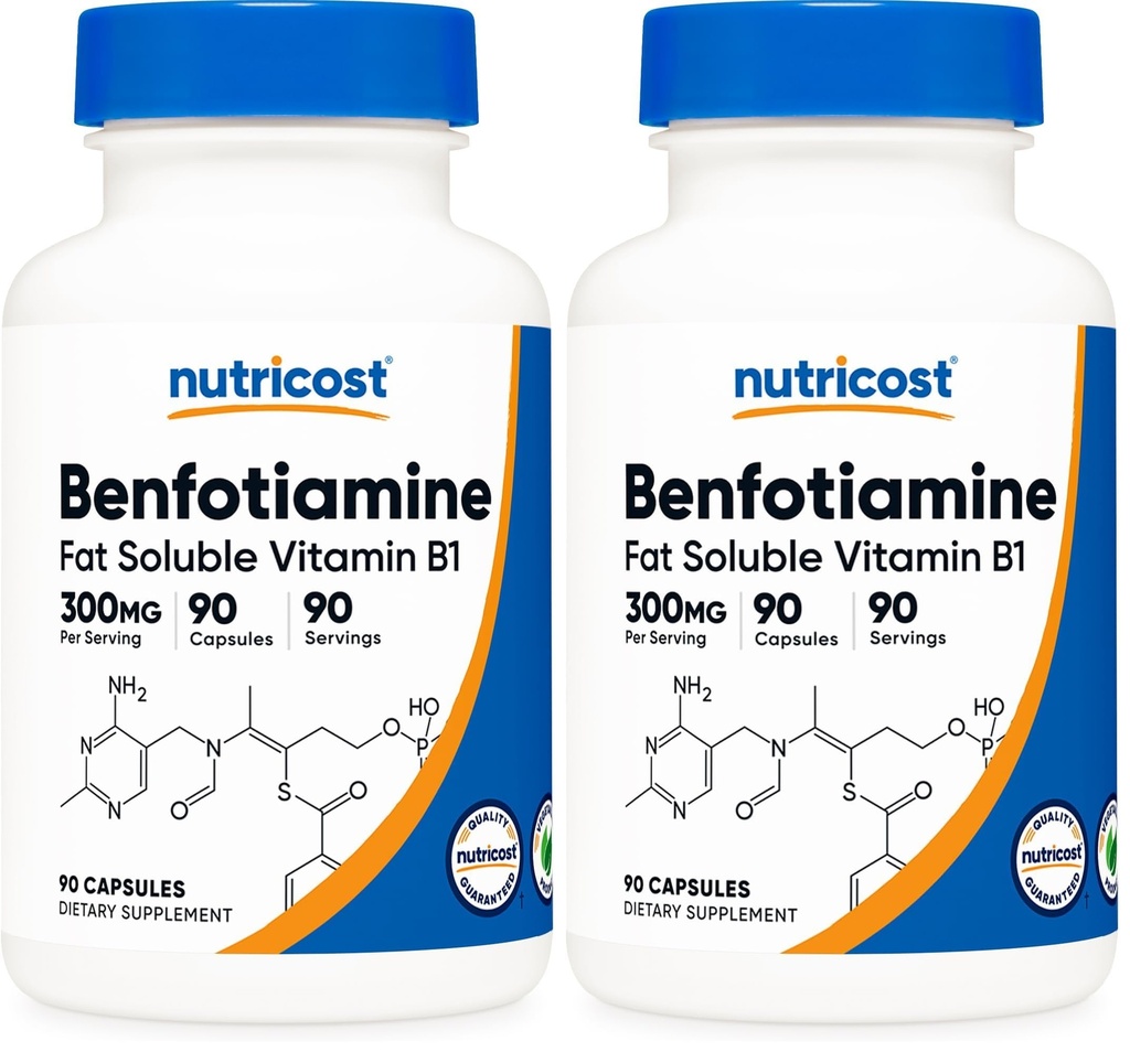Nutricost Benfotiamine 300mg, 90 Capsules - Gluten Free, Non-GMO, and Vegetarian Friendly Fat Soluble Vitamin B1 (Pack of 2)