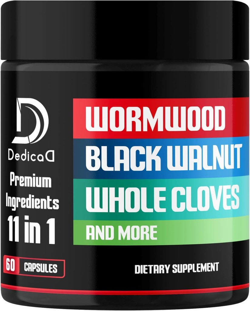 Wormwood Capsules Supplement - Extracted from Black Walnut, Cloves, Turmeric, Apple, Berberine HCl &amp; Más - 11 Ingredientes Combinados para Immune System, Body Management - 60 cápsulas