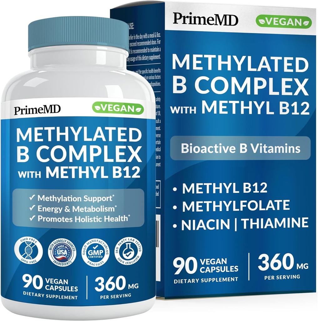Complejo B metilcobalamina con metalfolato y B12 Metilcobalamina 1000 mcg - Multivitamina metilada para energía, función cerebral y bienestar - Complejo de vitamina B para hombres y mujeres (90 servidumbres) (Pack of 1)