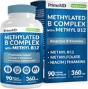 Complejo B metilcobalamina con metalfolato y B12 Metilcobalamina 1000 mcg - Multivitamina metilada para energía, función cerebral y bienestar - Complejo de vitamina B para hombres y mujeres (90 servidumbres) (Pack of 1)