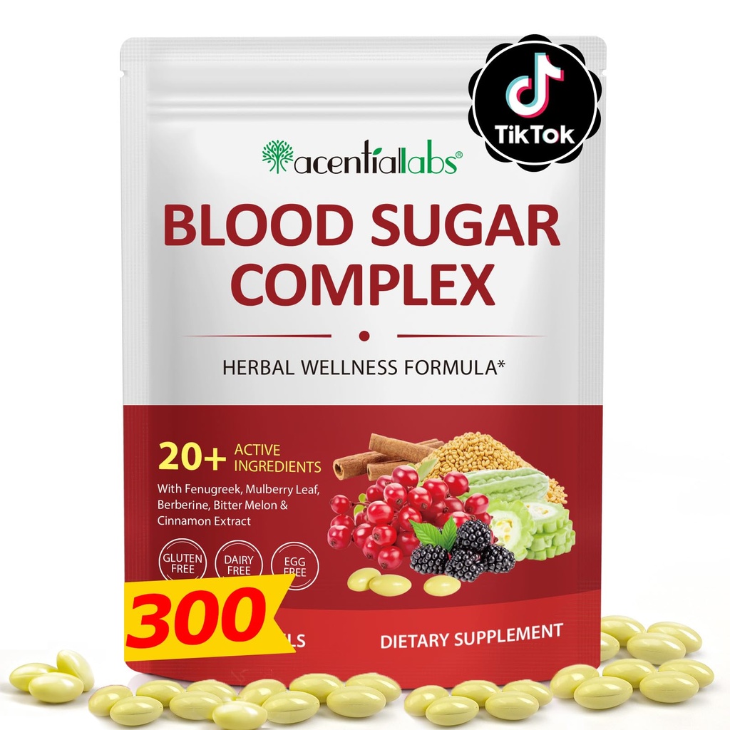 Blood Sugar Complex Supplement 300 Capsules, All Natural with Cinnamon, Bitter Melon, Chromium, Mulberry, Alpha Lipoic Acid, Non-GMO,Blended Vitamin Mineral Supplements.