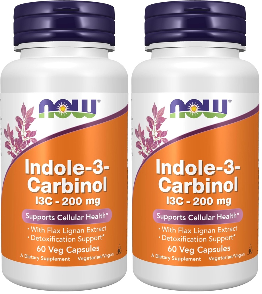 NOW Foods Supplements, Indole-3-Carbinol 200 mg with Flax Lignan Extract, 60 Veg Capsules, (Pack of 2)