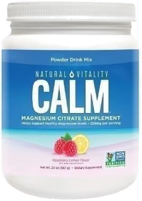 Natural Calm Magnesium Citrate Powder, Raspberry Lemon Flavor, Power Drink Mix, 20oz