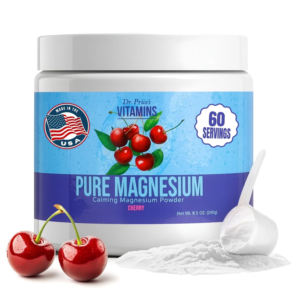 Dr. Price's Calming Magnesium Powder - Magnesium Citrate - Magnesium Supplement - 60 Servings - Pure Magnesium Powder - Natural Calming Magnesium - Non-GMO, Gluten Free, Anti-Stress Drink Mix - Cherry