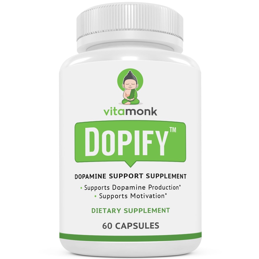 VitaMonk Dopify Dopamine Suplemento Booster Dopamine con Monofosfato de Uridine, Mucuna Pruriens, L-Theanine, Tyrosine y Más - Sin Filleres Artificiales, Just Brain Food - 60 cápsulas