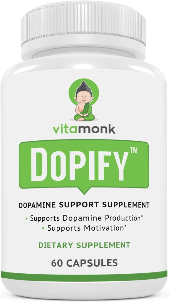 VitaMonk Dopify Dopamine Suplemento Booster Dopamine con Monofosfato de Uridine, Mucuna Pruriens, L-Theanine, Tyrosine y Más - Sin Filleres Artificiales, Just Brain Food - 60 cápsulas
