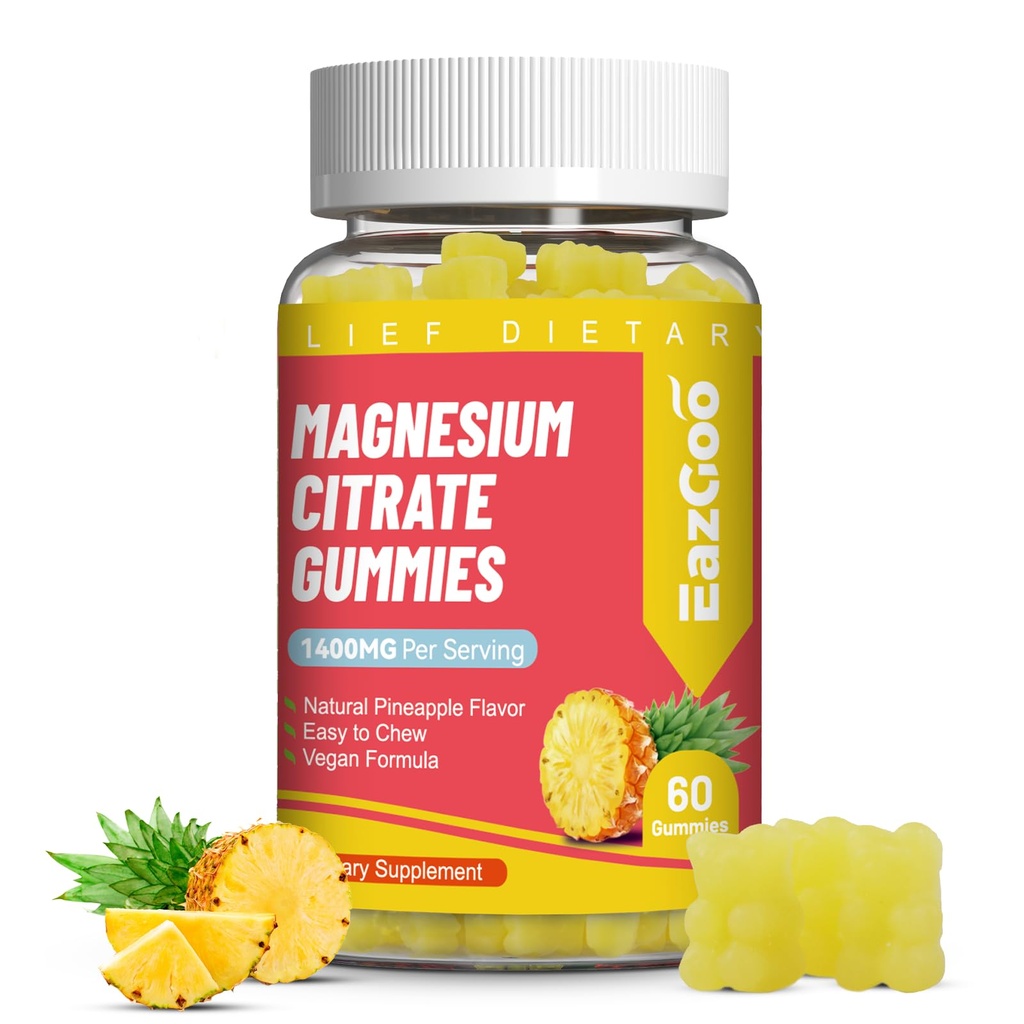 1400MG Magnesium Citrate Gummies, High Absorption Magnesium Gummies for Adults, Extra Strength Magnesium Gummy Supplement for Healthy Relaxation, Vegan, Non-GMO, 60 Count