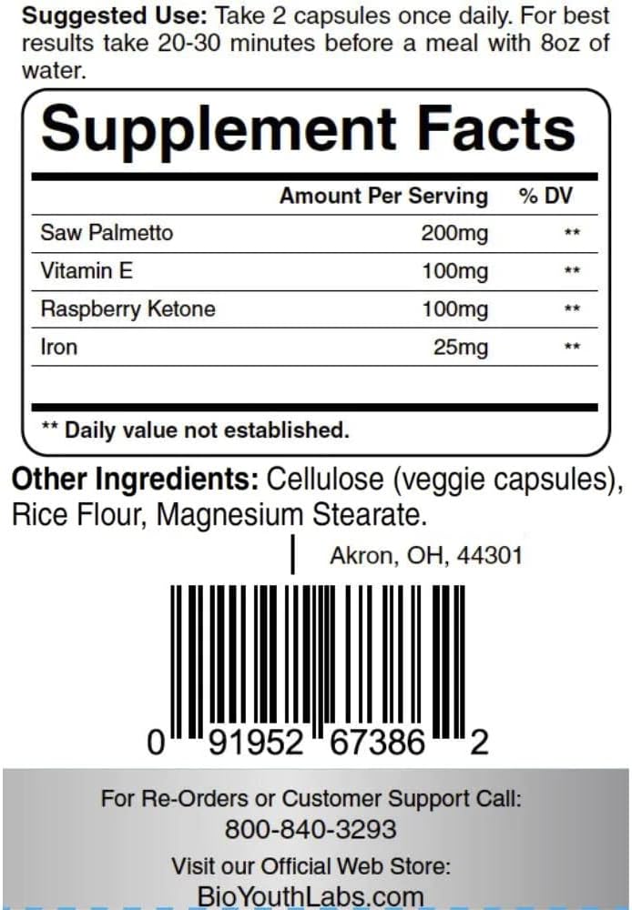Labs Hair Growth Vitamins Supplement for Thicker Hair Growth, 60 Capsules - Nutritious Blend of Vitamin E, Raspberry Ketone, Iron & Saw Palmetto to Minimize Hair Loss for Both Women &amp; Men.