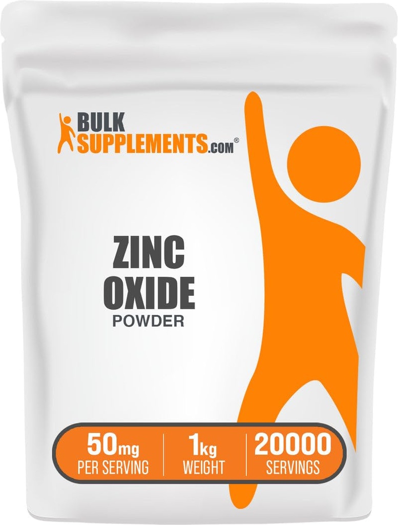 BulkSupplements.com Zinc Oxide Powder - Zinc Oxide Supplement, Mineral Supplement for Immune Support - Gluten Free, 50mg per Serving, 1kg (2.2 lbs) (Pack of 1)