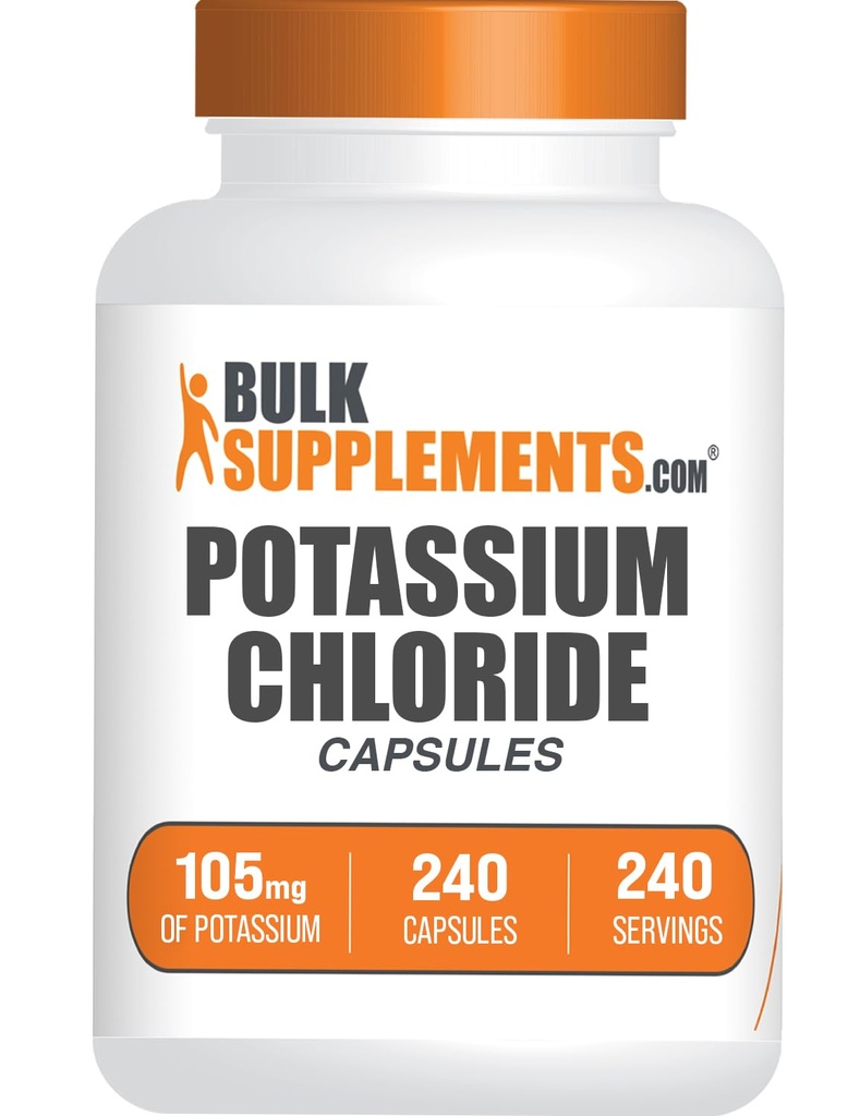 BulkSupplements.com Potassium Chloride Capsules - Mineral Supplement - Gluten Free, 105mg of Potassium, 1 Capsule per Serving, 240 Capsules (Pack of 1)