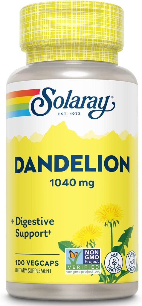 SOLARAY Dandelion Root ← Saludable Liver, Kidney, Digestión " Water Balance Support ← Non-GMO, Vegan, 100 VegCaps, 50 Serv