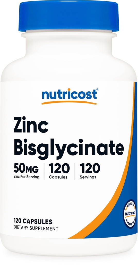 Nutricost Zinc Bisglycinate (50mg) 120 Vegan Capsules - GMO-Free, Gluten-Free Supplement