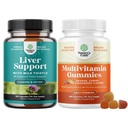 Bundle of Liver Cleanse Detox & Repair - Milk Thistle Dandelion Root Choline Beetroot Artichoke Extract and Potent Multivitamin Gummies for Adults - Wellness Blend of Vitamin D A C E B12 Zinc Biotin
