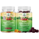 Bundle of Plant Based Kids Multivitamin Gummies with Vitamins A C D3 E B & Zinc for Immunity and Sambucus Elderberry for Kids Health - Black Elderberry Gummies with Zinc & Vitamin C for Immune Support