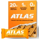 Atlas Bar – 20g Proteína, 1g Azúcar, 0g Aceites de semillas, 0g Sweeteners artificiales (Peanut Butter Chocolate Chip, 12 Condes)
