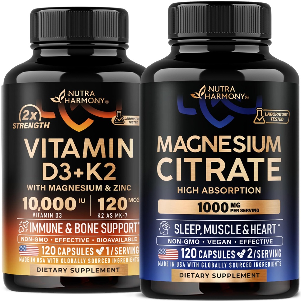 NUTRAHARMONY Vitamin D3 K2 & Magnesium Citrate Capsules
