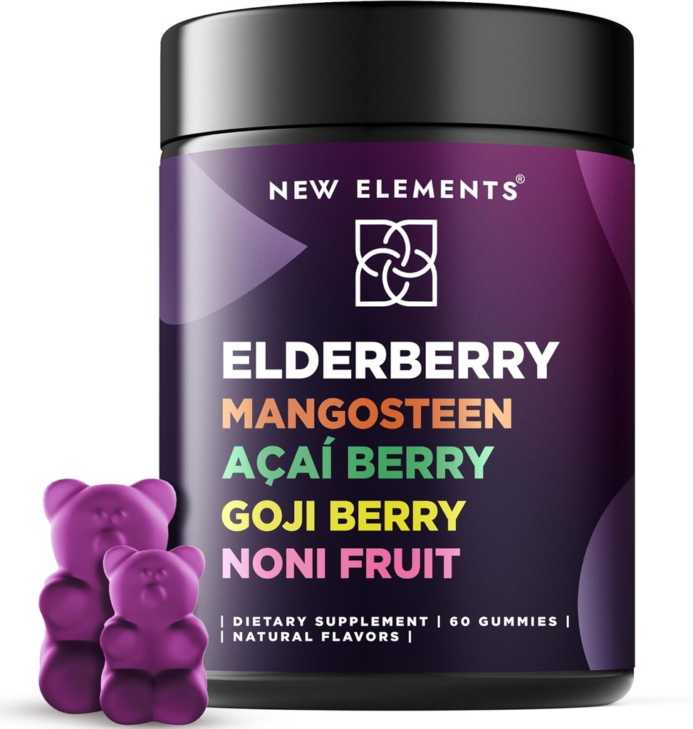 Antioxidante SuperStars - Elderberry Gummies with Mangosteen Silencio Acai Berry Silencio Goji Berry Silencio Noni Fruit ← Black Sambucus Elderberry Gummies For Kids and Adults  Immune Support ← Vegan ← Non-GMO