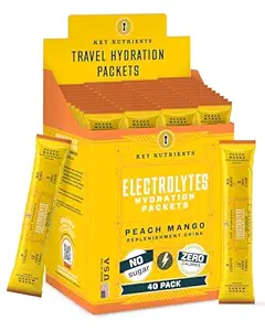 KEY NUTRIENTS Multivitamin Electrolytes Powder Packets - Tropical Peach Mango Post Workout and Recovery 40 Pack Hydration Packets - Sin azúcar, sin calorías - Travel Hydration Powder