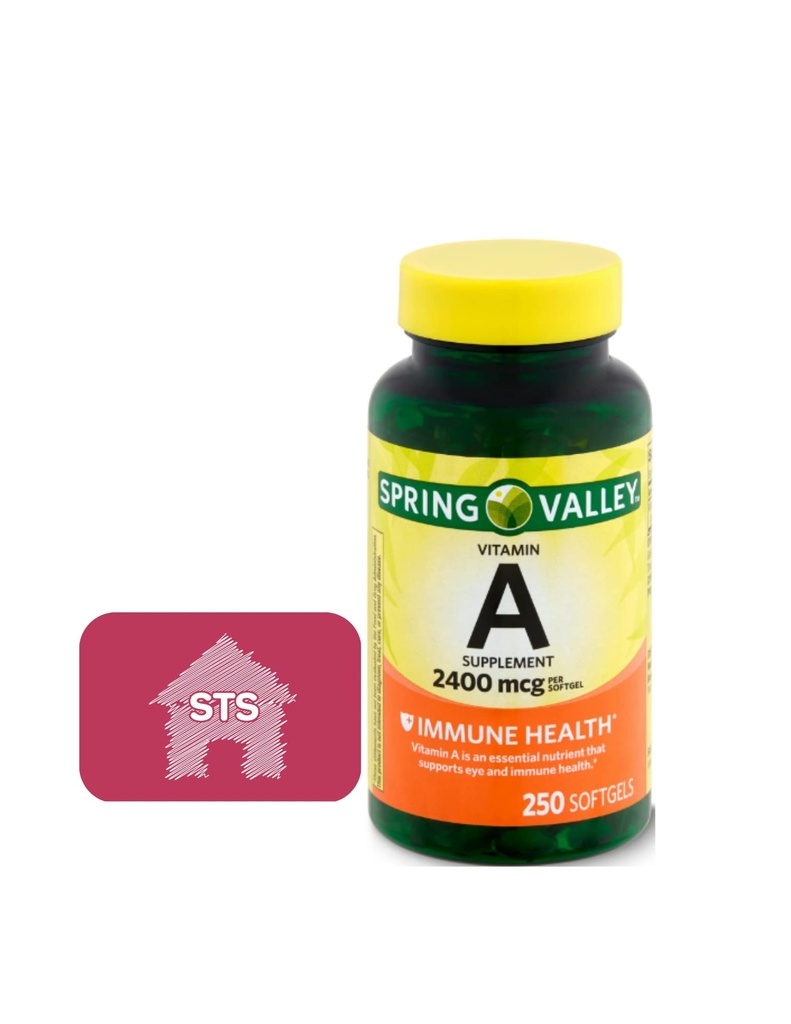 Spring Valley Vitamin A Supplement 2400 mcg, 250 Count + STS Sticker.